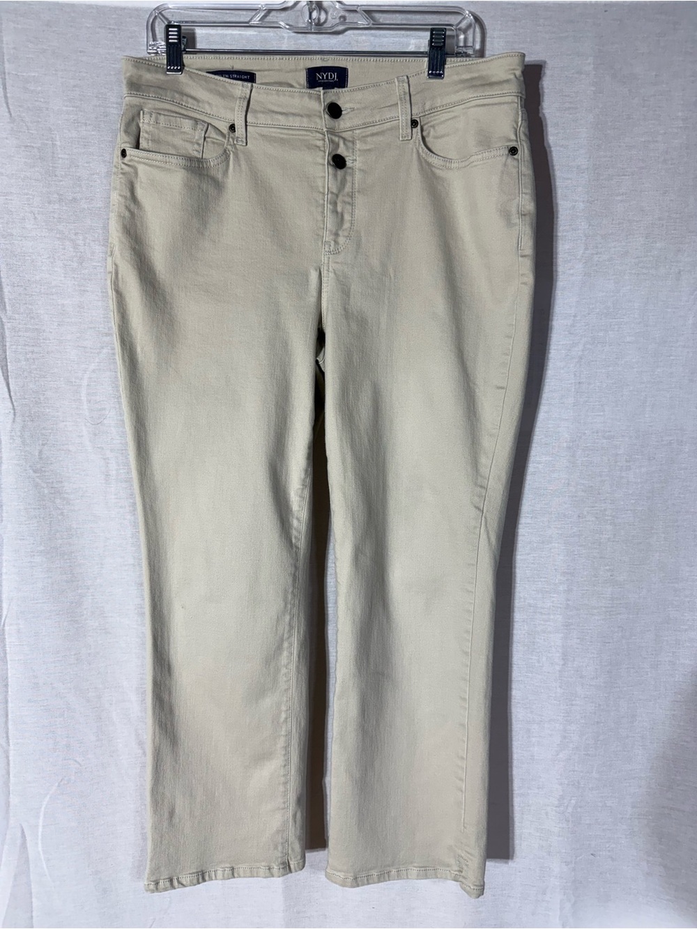 NYDJ Marilyn button fly Straight-Leg Jeans in Light Beige Sz 12
